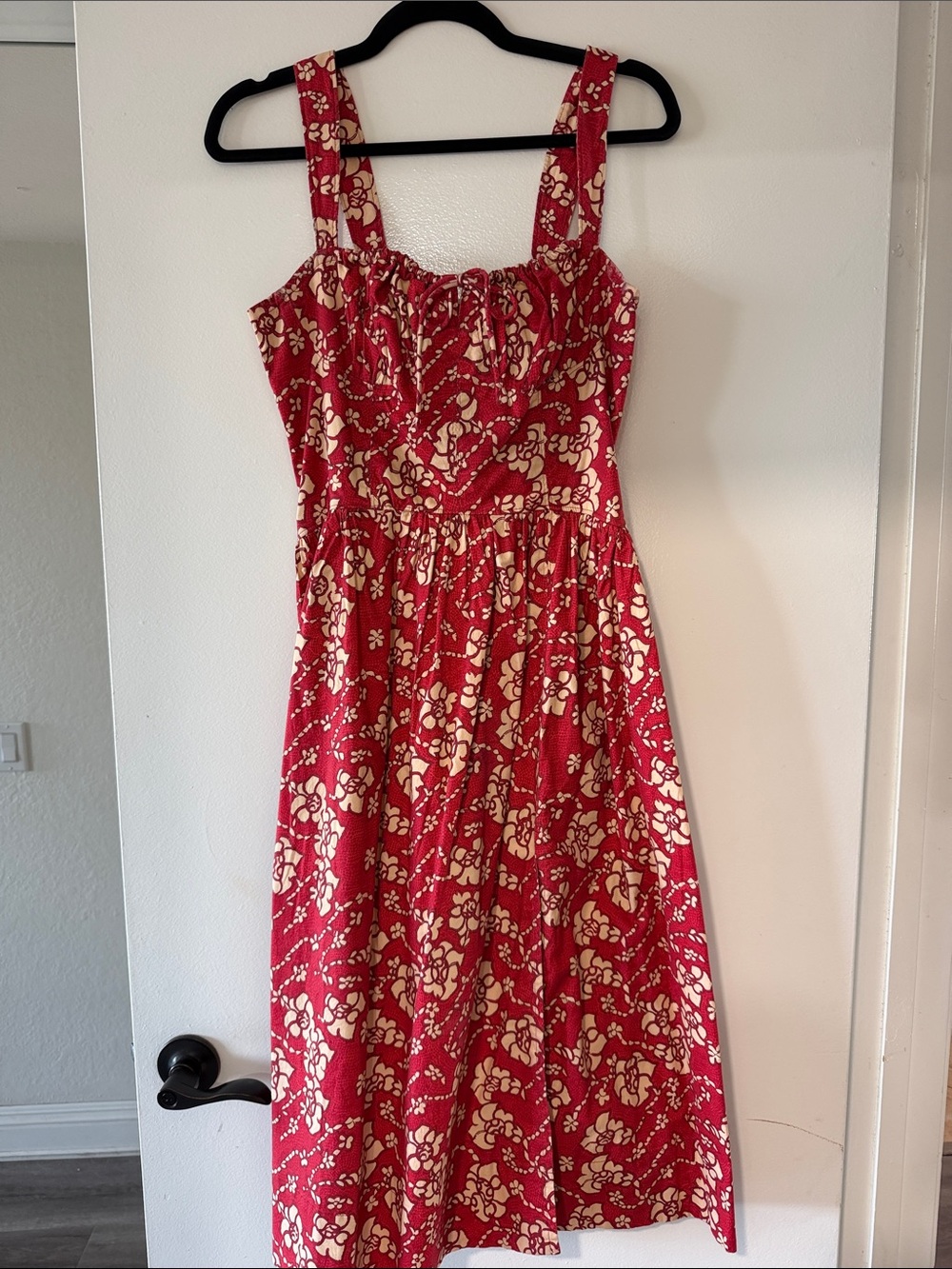 Free People Red and Cream Floral Midi Dress “Laters Baby”